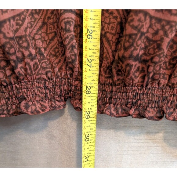 Liz Claiborne Women's Blouse Size LT Brown Paisley 3/4 Sleeve Semi-Sheer Boho - Picture 8 of 10